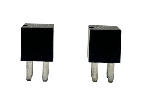 Front view of 12V DC 20A 4-Pin Automotive Relay Dual Pack For Car Electrical Systems, black relay modules, ideal for various vehicle uses.