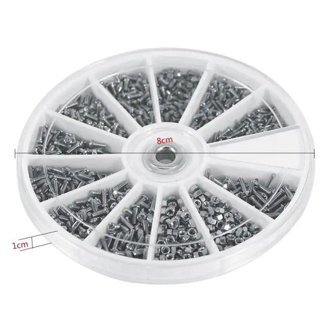 Watch Glasses And Electronics Repair Stainless Steel Screw And Nut Set 600 Pieces 12 Sizes M1 To M1.6 With Plastic Storage Box