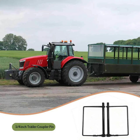 Tractor with trailer and Four Pack Heavy Duty Trailer Hitch Pin One Quarter Inch By Four Inch Black Zinc Coated Carbon Steel