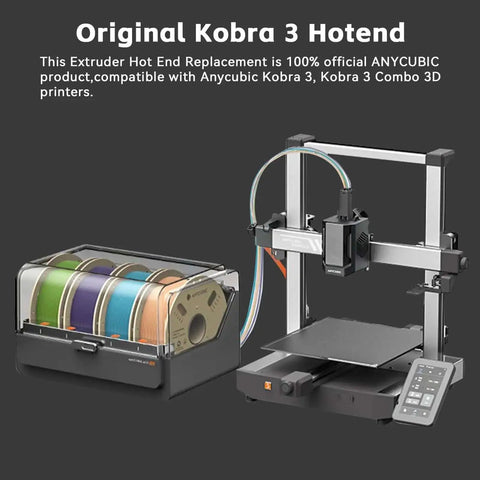 3D printer setup with Anycubic Kobra 3 and filament storage, showcasing 2 Pack All Metal Hotend Replacement for Kobra 3 and Kobra 3 V2 Combo 3D Printers