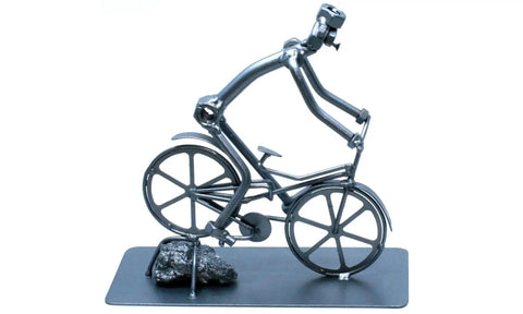 Handmade Metal Nut And Bolt Figurines For Desk Bicycle Ornament And Bike Themed Desktop Statue, unique cool gift for dads and home decor