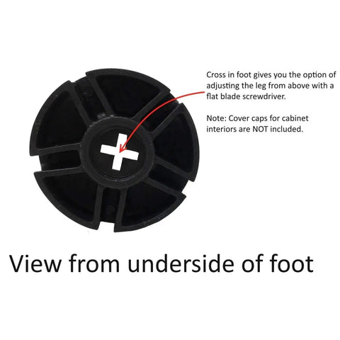 Heavy Duty Cabinet Leveler Legs 12 Pack, 330 Lb Per Leg, Adjustable Height From Three And Seven Eighths Inches To Six Inches, underside view