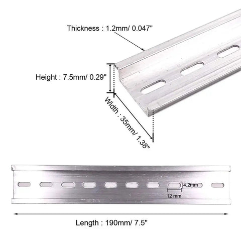 Set Of 20 Slotted Aluminum DIN Rail Pieces RoHS Compliant 7.5 Inch Long 35mm Wide 7.5mm High Heavy Duty Modular Electric Rail