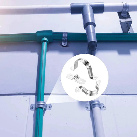 Heavy Duty 24 Pack 10mm 304 Stainless Steel Rigid Pipe Straps U Brackets installed with self tapping screws on pipes