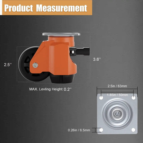 Dimensions and details of Plate Caster Leveling Wheels With Ratchet Handle Height Adjustable Plate Casters Set Of 4 For Industrial Use