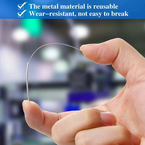 Close-up of a hand holding a 0.4 mm stainless steel 3D printer nozzle cleaner from a Bulk 50 Pieces 0.4 mm Stainless Steel 3D Printer Nozzle Cleaning Kit.