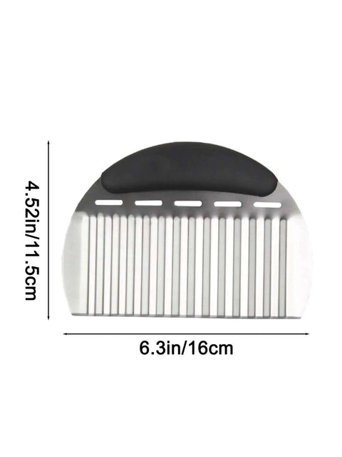 Large Stainless Steel Crinkle Cutter For Thick Wavy Potato Fries And Veggie Slices With Ergonomic Handle, front view, dimensions 6.3in x 4.52in