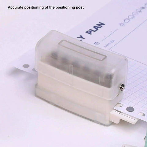 Close-up of Heavy Duty Do It All 6 Hole Paper Puncher Portable Adjustable Metal Hole Punch With Chip Tray showing positioning pillar.