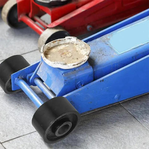 Universal Front Jack Wheels Replacement for Hydraulic Floor Jacks 2.56 Inch Bearing Caster Wheel boosts stability, shown in use.