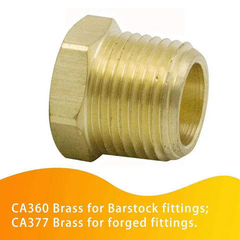 Brass Pipe Fitting Hex Bushing One Half Inch NPT Male To Three Eighth Inch NPT Female Adapter 1200 PSI Pack Of 2 Legines