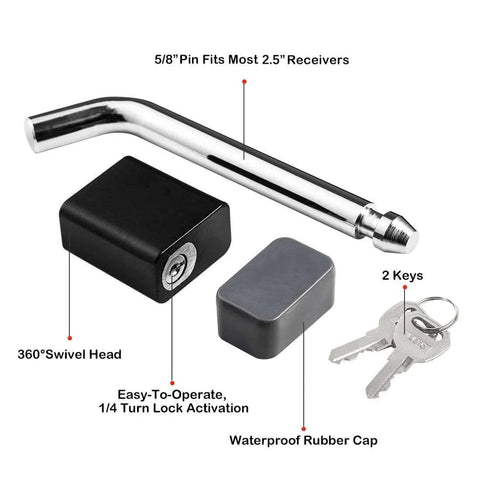 Trailer Hitch Receiver Lock Padlock Style With Swivel Head Five Eighths Inch Bent Pin Fits Class Three And Four Two And A Half Inch