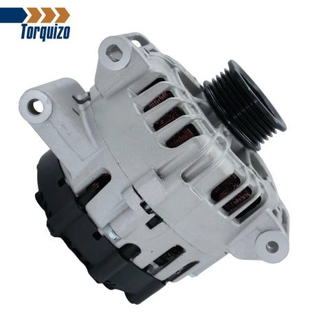Plug And Play 12V 120A Alternator Fits Chevrolet Equinox 2010 2017 GMC Terrain 2010 2020 Buick Regal 2012 2015 2017 L4 CW With 5 Groove Pulley Replaces OE 13500315 13588328 TG12C067 11459N 11459 silver unit close-up