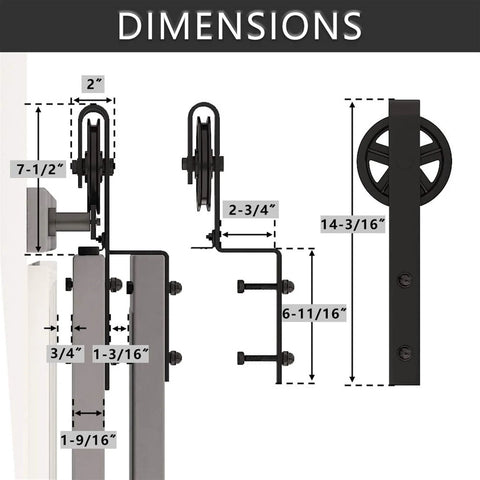 Dimensions of Sliding Barn Door Track Hardware Kit With Quiet Roller Bearings For Single Or Double Doors, 6mm Carbon Steel