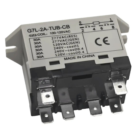 Beefy 100-120VAC Power Relay With 30A At 277VAC 6 Pin DPST Normally Open Contacts Class B Insulation Quick Connect Terminals