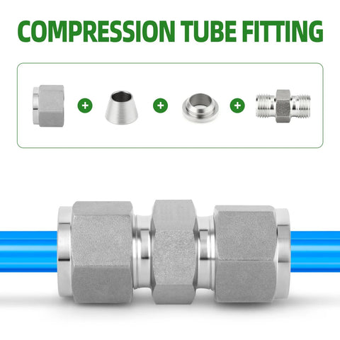 TAISHER 304 stainless steel compression tube fittings set, 5 pcs, 4mm OD straight adapter with nut, ferrules, Amazon