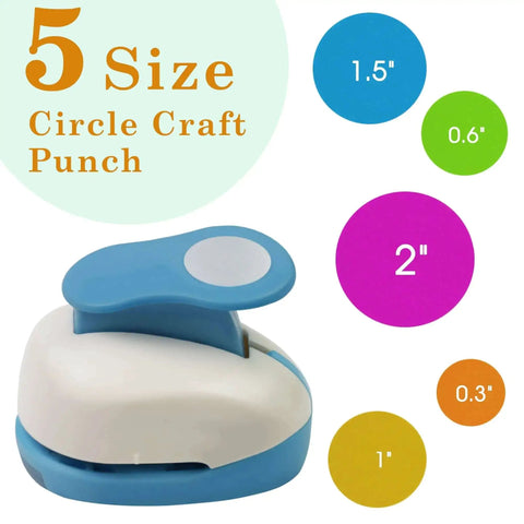 Five Size Circle Paper Punch Set 0.3 Inch, 0.6 Inch, 1 Inch, 1.5 Inch And 2 Inch for crafting and scrapbooking projects