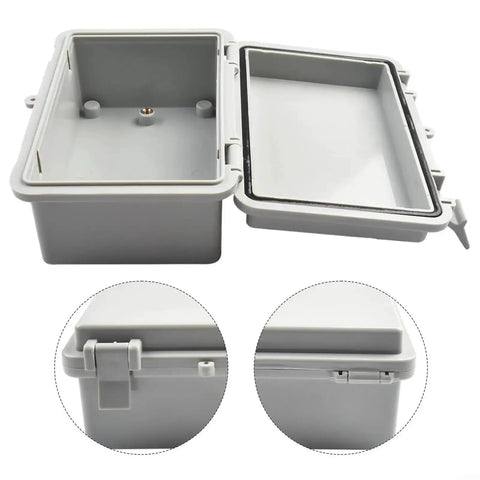 Outdoor ABS Plastic Electrical Enclosure Box Weatherproof And Dustproof IP65 Rated with open lid, close-up on latch and hinge details.