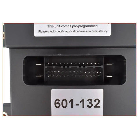 Close-up of Fuel Pump Control Module Direct Fit Replacement For Cadillac Escalade GMC Sierra Chevy Silverado Suburban 1500 2007 2008 2009 Plug And Play OE Style Part With OEM Numbers 20850907 601132 13501024 showing connector and part number 601-132