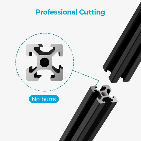 Close-up of a 48 Inch T Slot 2020 Aluminum Extrusion Profile for 3D Printer and CNC DIY in anodized black finish, showing profile details.