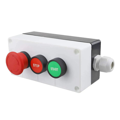 1 No Start 1 NC Stop Momentary Push Button Switch Set With Red Mushroom Emergency Stop Latching Station Box Panel Mount Pushbuttons