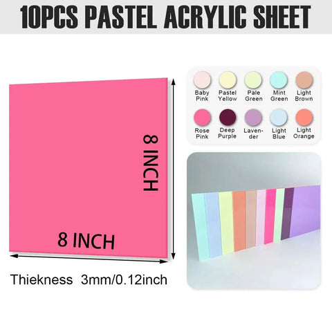 Vibrant 10 Colors Pastel Cell Cast Acrylic Sheets In 1/8 Inch 3mm For Laser Cutting And Engraving, 8x8 Inches 200x200mm