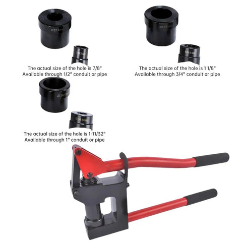 Lever-Action Sheet Metal Punch Kit For 20 Gauge Steel With Conduit Hole Cutter Set Includes 7/8 Inch 1-1/8 Inch 1-11/32 Inch Knockout Drivers