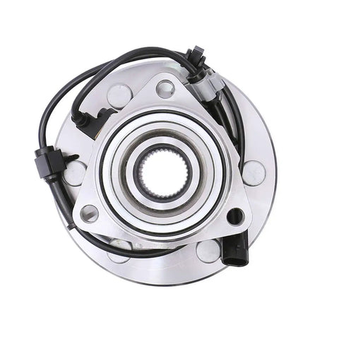 Front Wheel Bearing Hub Assembly Set Of 2 For 4WD Chevy Silverado 1500 Tahoe Suburban Express 1500 Yukon Sierra Savana 1500 Cadillac Escalade 2000 To 2006 Compatible top view with 6-lug and ABS cable.