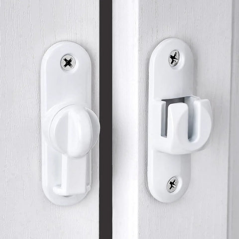 Front view of White Barn Door Latch Set With 90/180 Degree Gate Lock Ideal For Cabinets Sliding Doors And Bathrooms Zinc Alloy