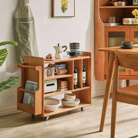 Wooden kitchen cart with shelves on 4 Pack 1 Inch Swivel Caster Wheels With Mini Threaded Stem M6x15mm Rubber TPE for organization