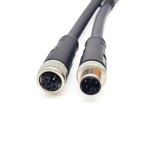 M12 5 Pin L Code Rail Transit Power Connector Cable Male To Female, PVC Jacket, 16A 60V, Waterproof IP67, 1 Meter, Sensor Molding Cable
