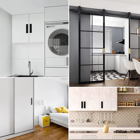Rectangular Recessed Door Pull Handle Set With Flat Back For Sliding Doors, Cabinets, And Closets, In Black, installed view