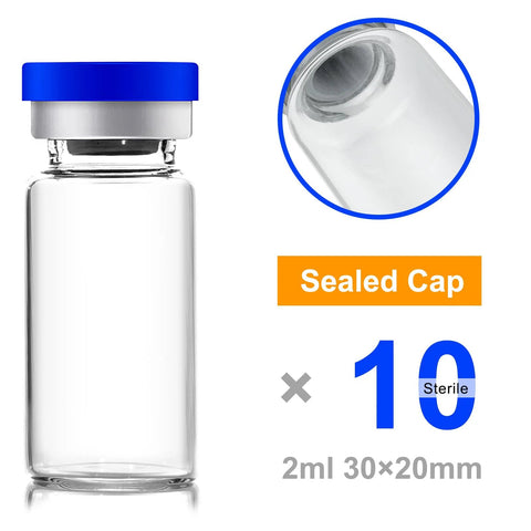 Ehoycq 2ml glass vial with blue plastic-aluminum flip cap, sealed, sterile, 30×20mm, 10-pack