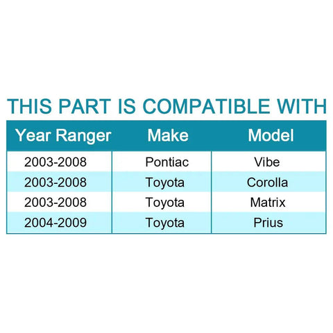 Compatibility chart for Rear Wheel Hub And Bearing Assembly 512217 2 Pack For Pontiac Vibe 2003 To 2008 Toyota Corolla Matrix Prius 2003 To 2009