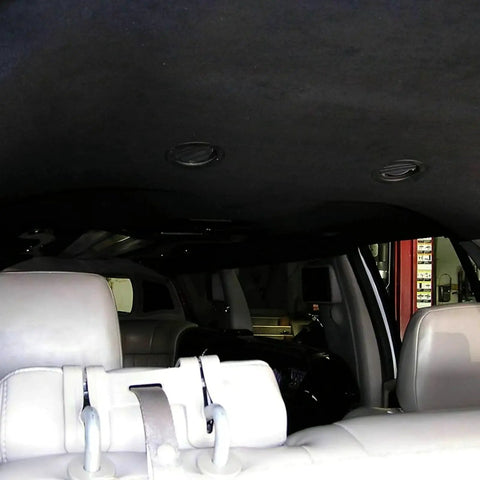 Interior view showing installed Black Car Suede Headliner Fabric With Foam Backing 96x60 Inches For Car Roof