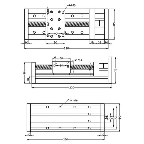 Technical drawing of Pro Grade Linear Motion Guide Kit With SFU1204 Ballscrew MGN C7 Rails And NEMA23 Stepper Motor DIY CNC Stage