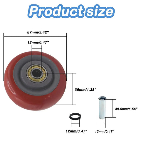 Product size specifications for 3.5 Inch PU Plate Caster Wheels Set For Push Carts And Platform Trucks, components shown.