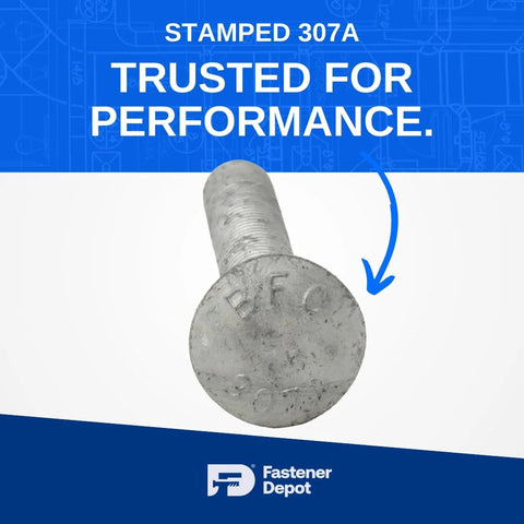 Half Inch 13 Thread Carriage Bolt Kit For Exterior Use Built Tough With 25 Bolts, 25 Washers and 25 Hex Nuts, commercial grade A307