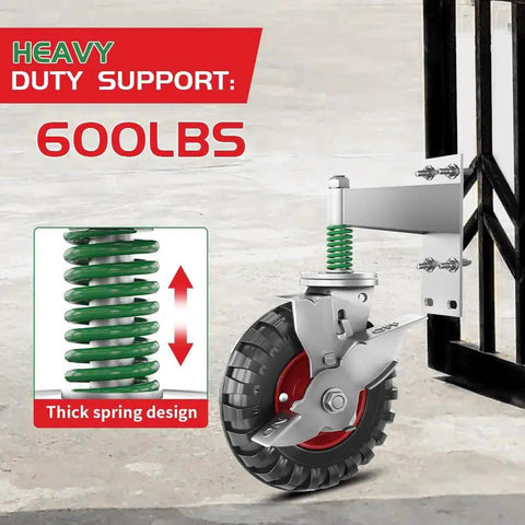 8 Inch Gate Wheel With Brake For Metal Tube Gates 600 Lb Capacity 360 Degree Swivel Heavy Duty Gate Caster Spring Loaded