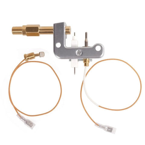 Pilot assembly for Portable Buddy heater Mr Heater MH9B/MH9BX/MH18B, brass fittings, gray mounting bracket, two copper lines