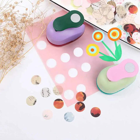 4 Pack Paper Punches Set 1 Inch Shapes Round Star Heart Flower For Scrapbooking DIY Crafts Party Favors shown with cut shapes