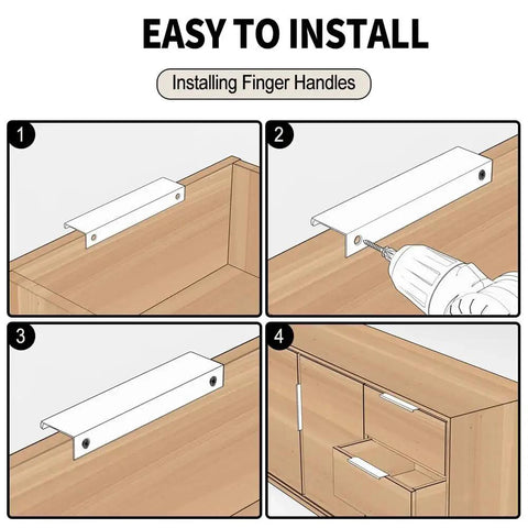 Installation steps for 5 Pack 80mm Edge Matte Black Hidden Drawer Cabinet Handles Aluminum Alloy Finger Pull Back Mount