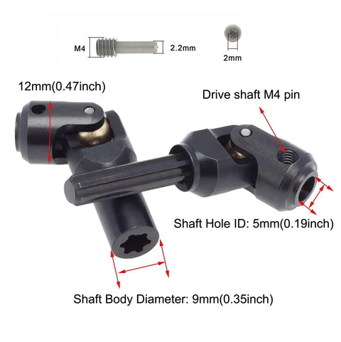 Two Pack Internal Spline RC Driveshaft 121-190mm For 1/10 Scale Crawlers Like Axial SCX10 TRX4 SCX10II 90046 Wraith D90 TF2 Redcat Gen7 Gen8 Steel Universal Joint Driveshaft Upgrade with dimensions and specs shown
