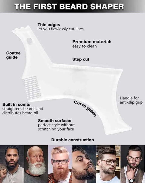 Beard Shaping Tool With Comb For Perfect Lineup And Edging For Mens Jaw Cheek And Neck Lines With Symmetric Curve And Step Cut Guides