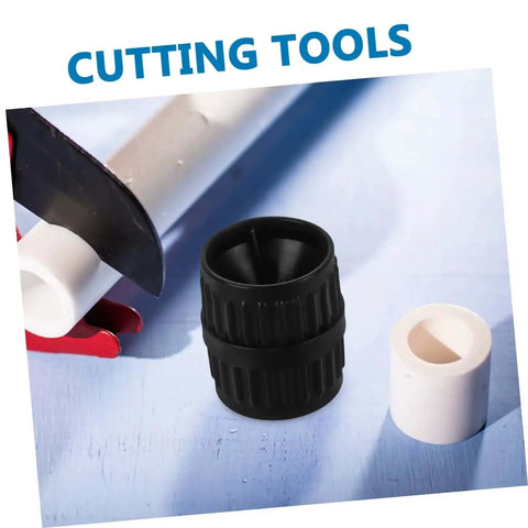 Two Piece Tubing Reamer Tool For Deburring Inner And Outer Chamfering Portable Plumbing Reamer Set for Copper Pipes, black close-up