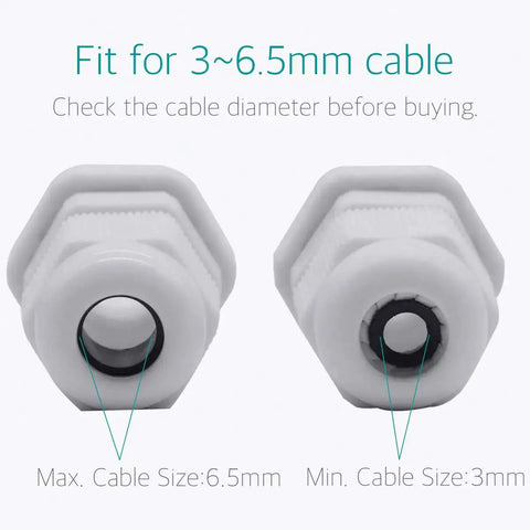 PG7 Cable Gland Kit 20 Pieces White Nylon Waterproof Wire Glands Connector Fitting For 3mm To 6.5mm Cables With Four Part Design
