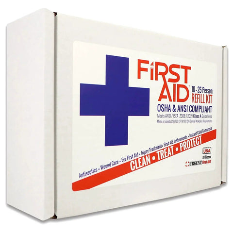 Refill And Upgrade 25 Person First Aid Kit, 78 Pieces, ANSI Z308.1-2021 Class A, OSHA Compliant box front view