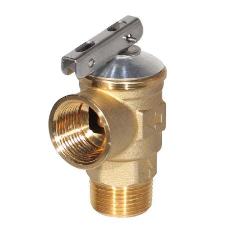 Brass 3/4 in NPT safety relief valve, 2-port with side inlet/outlet and metal mounting bracket