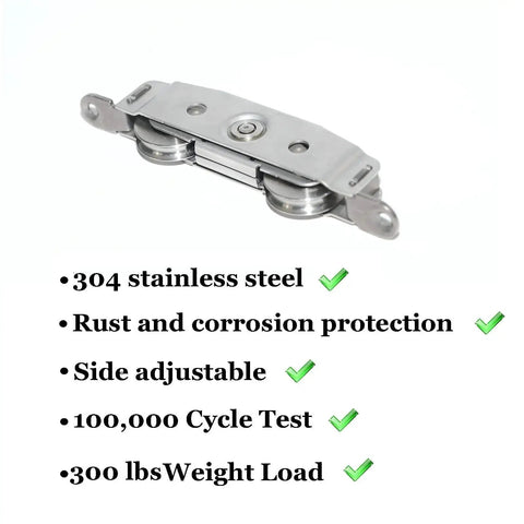 Heavy Duty 304 Stainless Steel Patio Door Roller Assembly With One And One Quarter Inch Wheels, adjustable, 300 lbs support