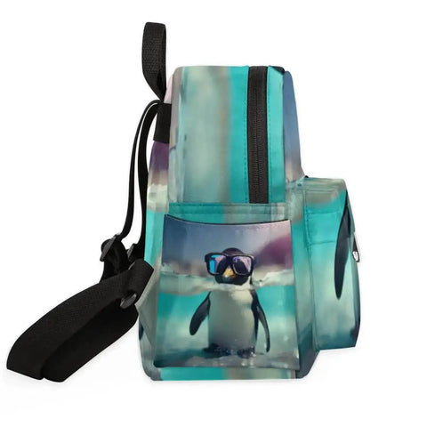 Side view of Mini Backpack Purse For Women Multi Functional Go To Everyday Daypack With Adjustable Straps featuring penguin design
