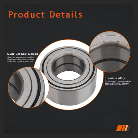 Pair Front Wheel Hub Bearing Assembly Fits Dodge Stealth 1991-1996 And Hyundai Azera 2012-2015 Santa Fe Sonata Tucson XG350 Kia Magentis Optima Sportage Mitsubishi 3000GT Diamante Beefy High Quality Replacement details with close-up of premium alloy and quad lid seal design.